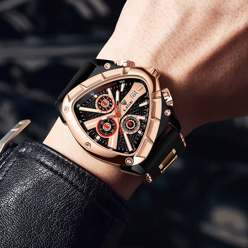 LIGE Chronograph, Quarz, Tonneau, Schwarz, Silikon, Herren - Bild 3