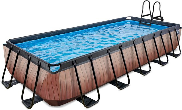 EXIT Wood Pool rechteckiger Rahmenpool in Braun mit Sandfilterpumpe und Poolleiter, B/T/H: 540 x 250 x 100 cm - Bild 1