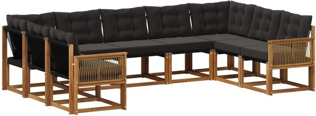 vidaXL Outdoor-Sofagarnitur L-Form aus Akazienholz mit 9 Kissen in Braun und Schwarz - Bild 1