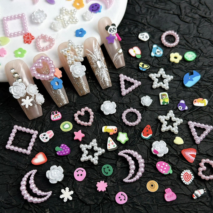 Nagel Charms aus Harz und Keramik, Smiley, Blatt, Obst, Mond, Blume - Bild 4
