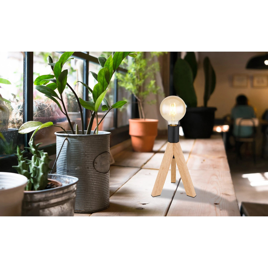 Globo Tischlampe Kira 1-flammig Dunkelbraun aus Holz und Metall mit E27 Fassung, Höhe: 26,5 cm, Durchmesser: 20 cm - Bild 2
