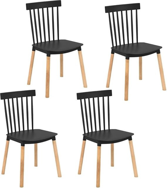 Costway 4er Set Esszimmerstühle in Schwarz mit Massivholzbeinen aus Buche und Stoffbezug - Bild 1