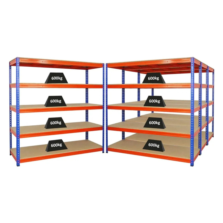PROREGAL Bison Profi Schwerlastregal Set 4 Stück, Blau-Orange, H x B x T: 180 x 180 x 60 cm, 5 Fachböden mit 600 kg Fachlast - Bild 2