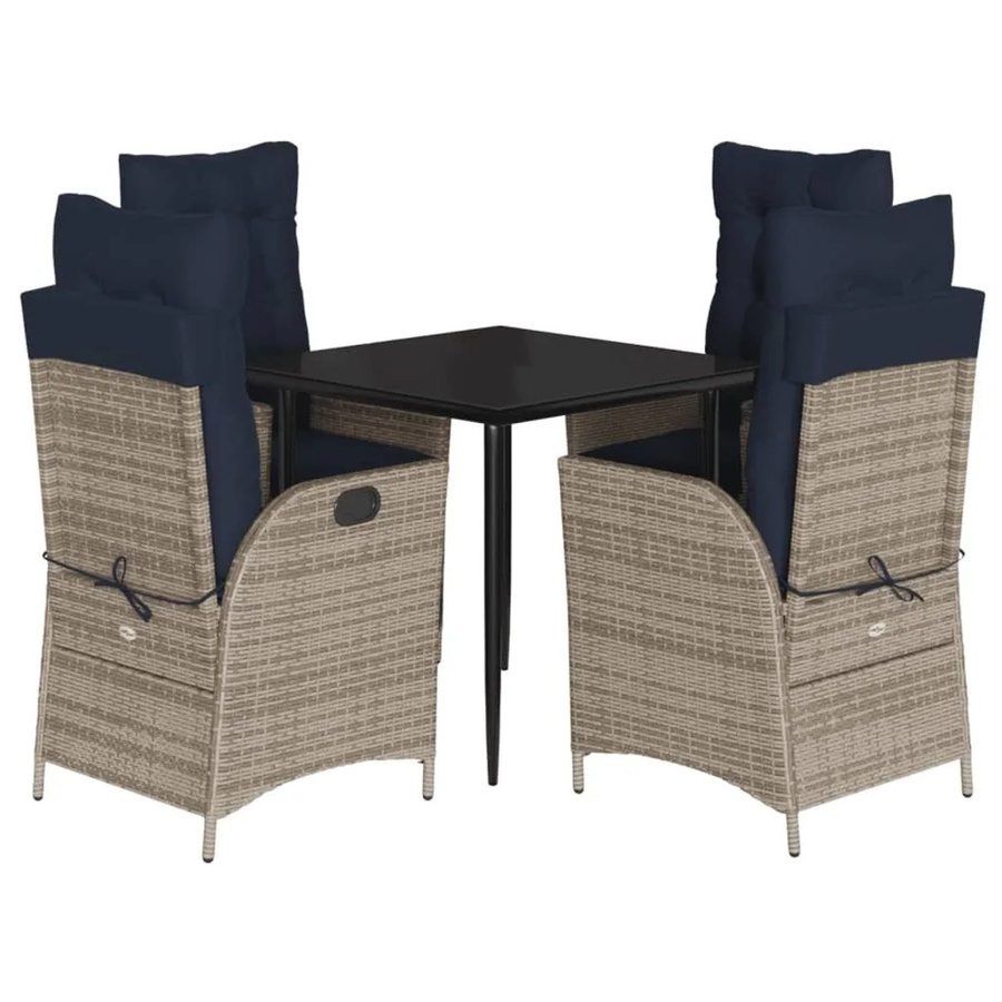 vidaXL 5-teilige Garten-Essgruppe aus Poly Rattan mit Kissen und Glastisch in Grau - Bild 2