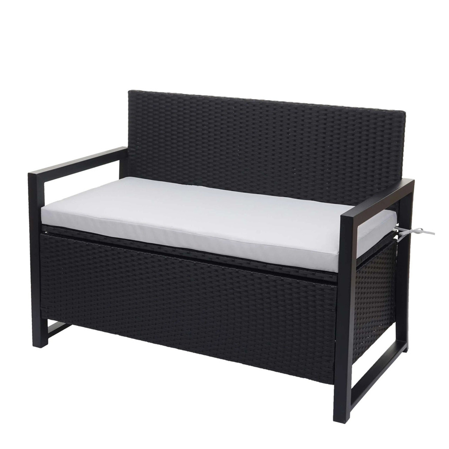 PROREGAL Poly-Rattan 2er Sitzbank mit Staufach und grauen Kissen, Anthrazit, H x B x T: 87 x 117 x 57 cm - Bild 2