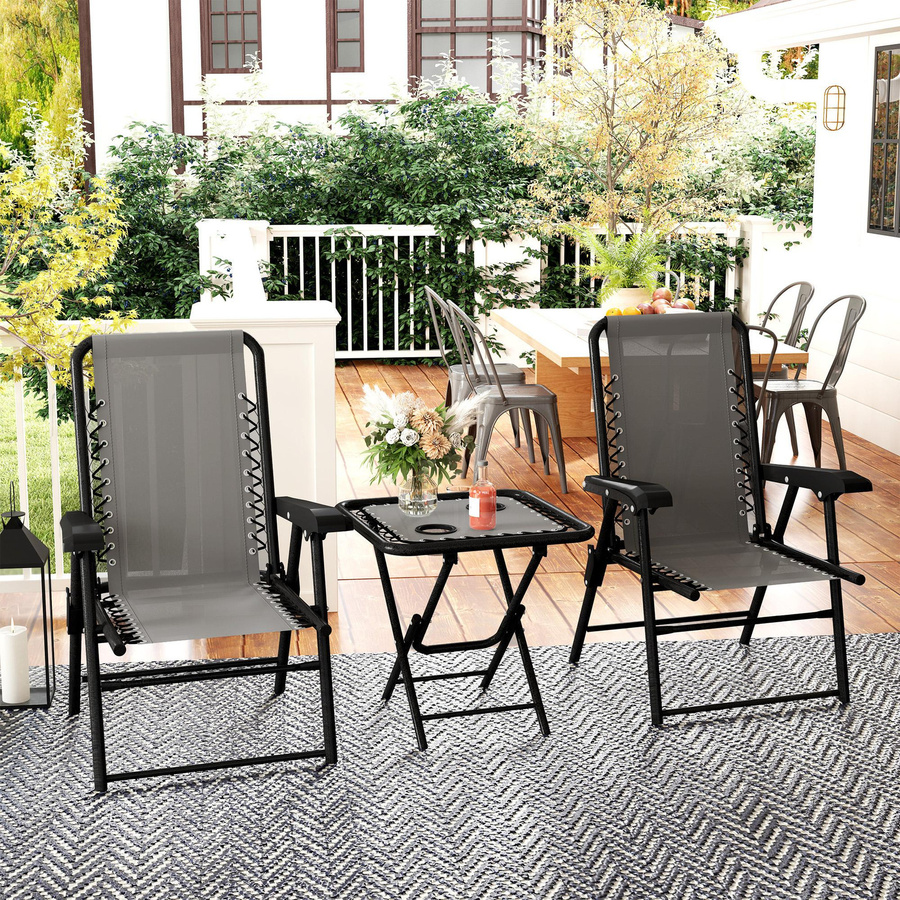 Outsunny 3-teiliges Bistro Set aus Stahl mit klappbarem Tisch und Becherhalter in Dunkelgrau - Bild 2