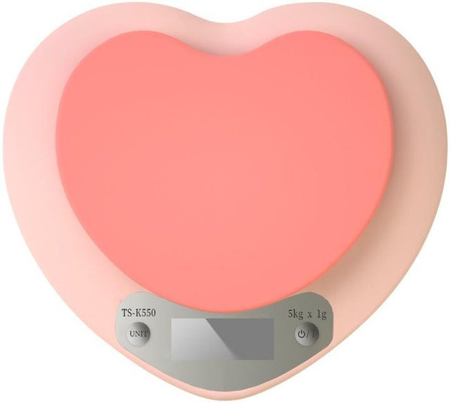 XYNN Multifunktions-Küchenwaage in Herzform, rosa, digitale Elektronikwaage mit LCD-Display, Tragbare Präzisionswaage bis 5 kg mit 1 g Genauigkeit - Bild 1