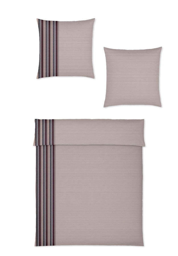 Covered Mako-Satin Bettwäsche Border 748-1 mit Streifen in Rotbraun, Beige, B/H: 135 x 200 cm und Kissenbezug 80 x 80 cm - Bild 1