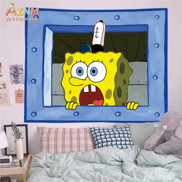 KAYOU SpongeBob Schwammkopf Leinwand Wandkunst als Cartoon-Dekoration für Schlafzimmer und Party-Hintergrund, Mehrfarbig - Bild 1