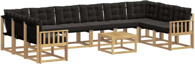 vidaXL Outdoor-Sofagarnitur aus Akazienholz mit 11-teiligem Kissen-Set in Weiß-Schwarz - Bild 1