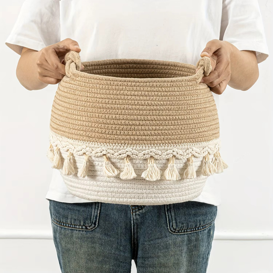 Zuijia Shenghuo Boho-Aufbewahrungskorb aus Baumwollseil mit Quaste in Beige zum Organisieren von Kleidung und Spielzeug - Bild 3