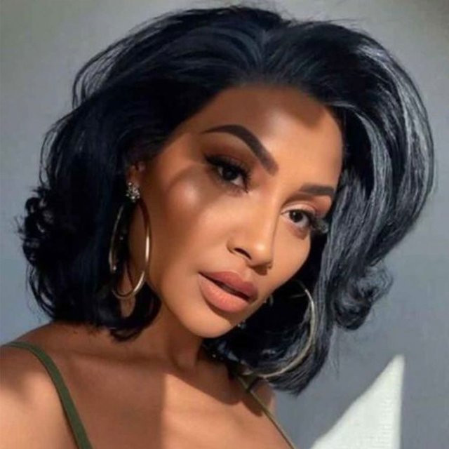 OYM HAIR Pixie-Schnitt-Perücke, gewellt, kurzer Bob, 100 % Echthaar, Damen - Bild 1