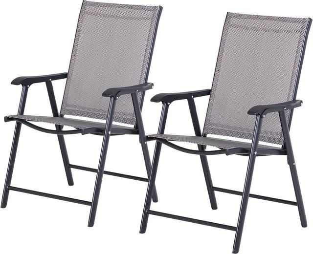 Outsunny Klappstühle mit Armlehnen 2er Set aus Metall in Grau mit Textilene-Bezug - Bild 1