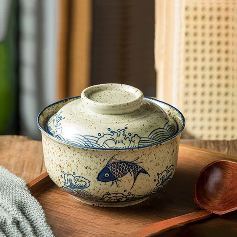 YWDL Japanische Instant-Ramen-Schüssel aus Keramik mit Deckel, Retro-Suppenschüssel in Mehrfarbig, großes Fassungsvermögen - Bild 3