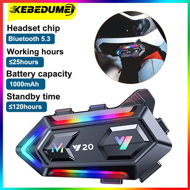 Kebidumei Y20 Bluetooth Motorrad Helm Headset mit Rauschunterdrückung und Stereo Lautsprechern in Schwarz - Bild 1