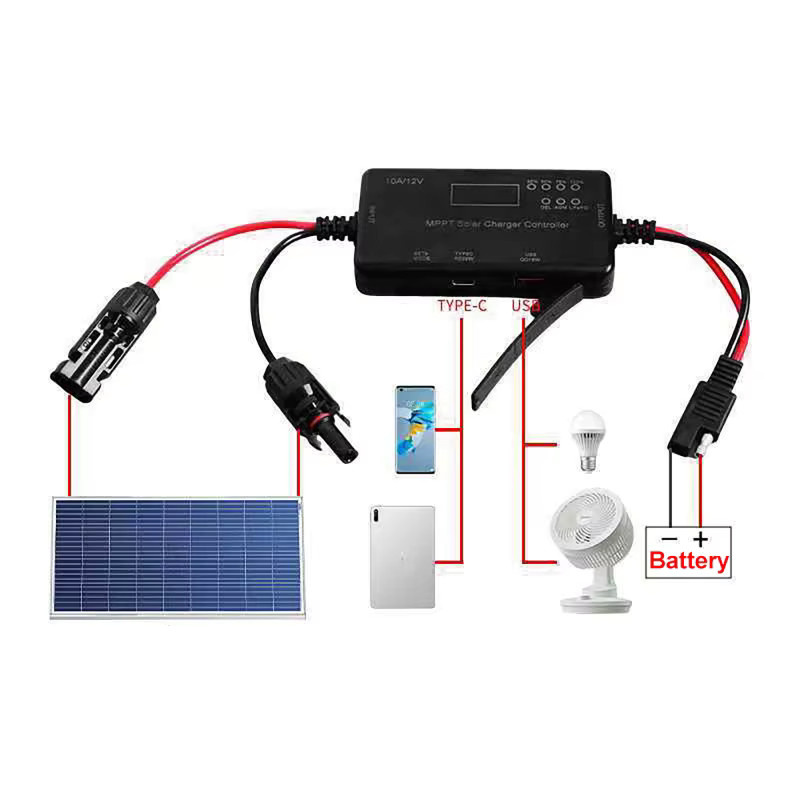 MPPT Solar-Laderegler 10A 12V in Schwarz mit USB-C-Eingang und USB-Ausgang für LiFePO4-Batterien - Bild 3