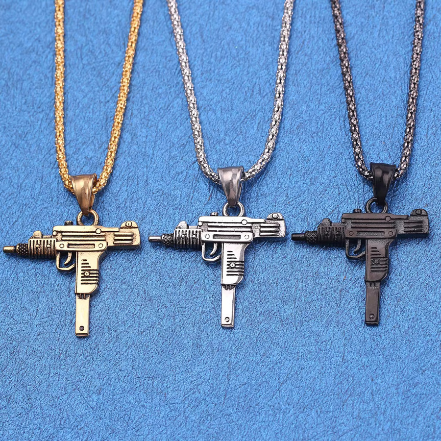 TAKARA TOMY Halskette Anhänger, Punk Uzi Pistolen-Maschinengewehr, Edelstahl, Silber, Herren - Bild 2