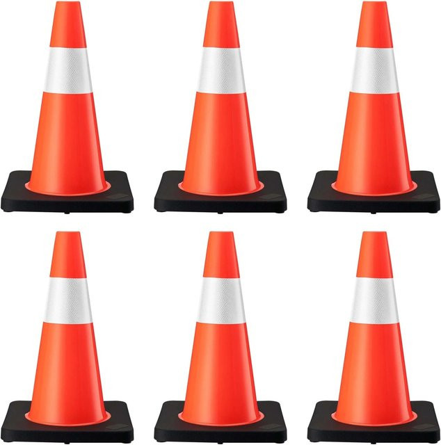 Wiltec Verkehrskegel Set 6 Stück, Warnhütchen in Orange-Schwarz, Höhe: 45 cm - Bild 1