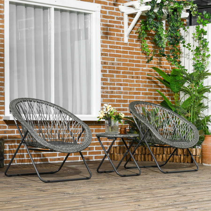 Outsunny Klappbare Gartengarnitur für Balkon und Terrasse mit Couchtisch, 2 Stühlen und Kissen in Grau - Bild 2