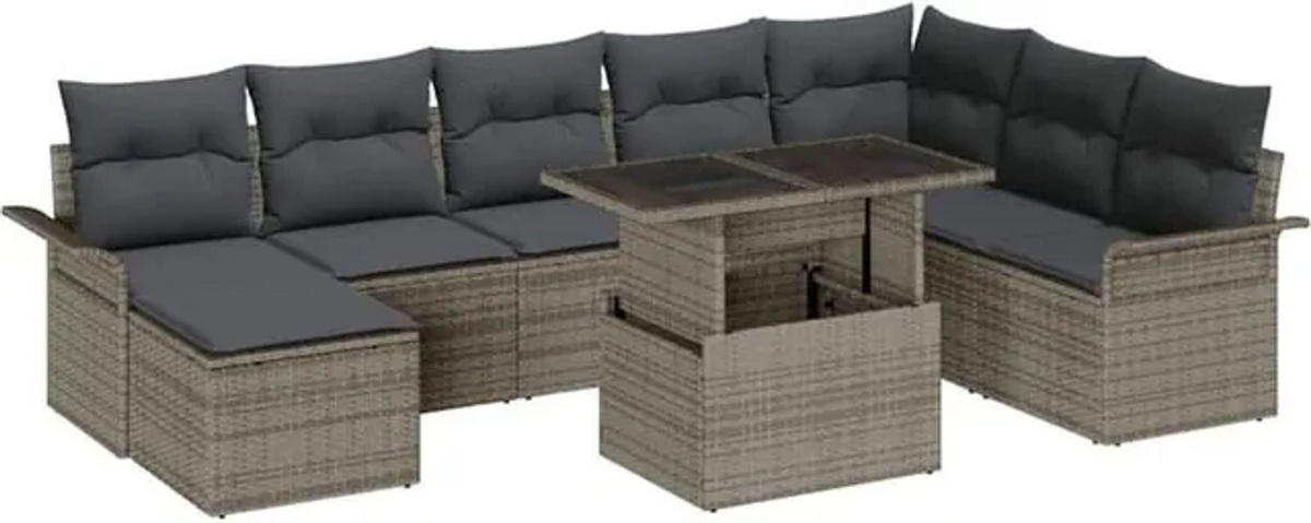 Modularer Garten-Sofa-Set mit Kissen und Stauraum von vidaxl, 9-teilig, Grau - Bild 1