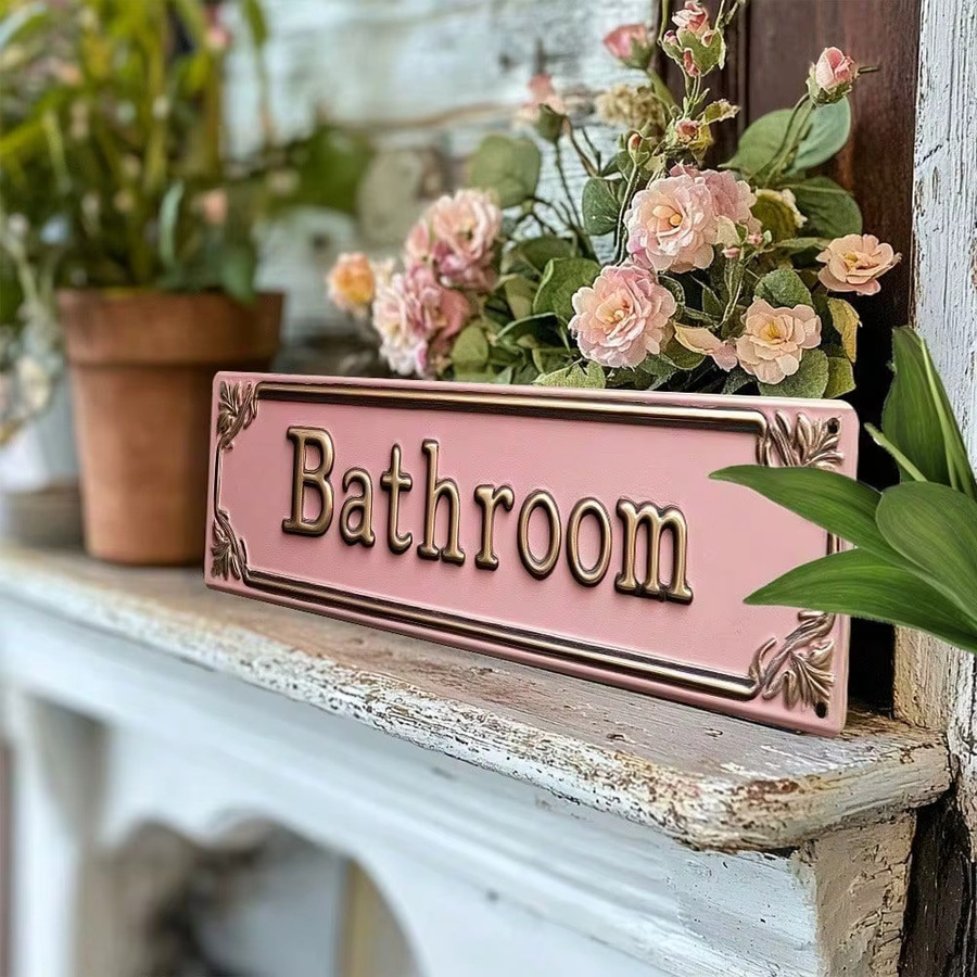Vintage-Badezimmerschild aus Metall von CIFBUY in Rosa – Rustikale Blech-Wanddekoration für dein Zuhause, Café oder die Toilette - Bild 3