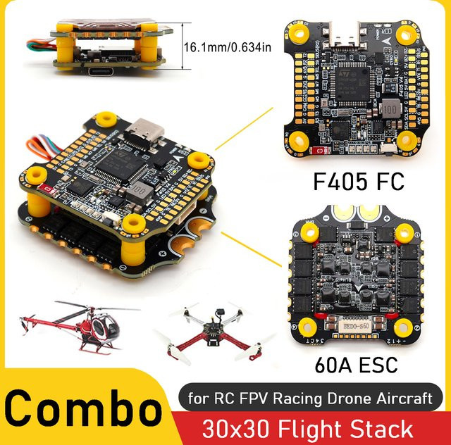 YSIDO Flight Controller Stack Combo Set F405 V4 mit 60A 4-in-1 ESC und Bluetooth für RC FPV Racing Drone, B/T/H: 3 x 3 x 3 cm - Bild 1