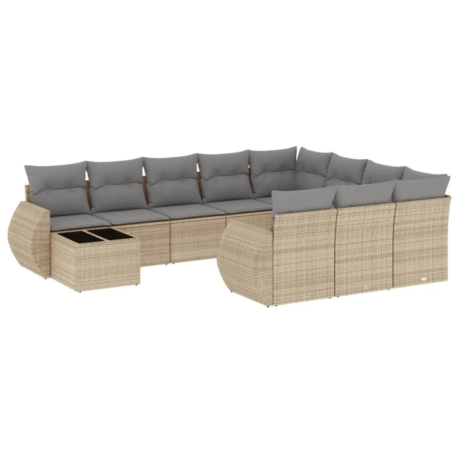 vidaXL 11-tlg Garten-Sofagarnitur aus Poly-Rattan in Beige mit UV-beständigen Kissen und Metallrahmen - Bild 2