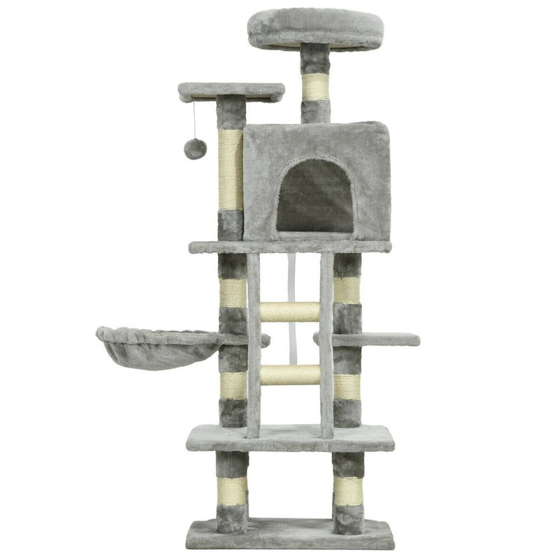 PawHut Kratzbaum für Katzen in Grau mit Plüsch, Höhle und integriertem Spielzeug, B/T/H: 44 x 49 x 132 cm - Bild 4