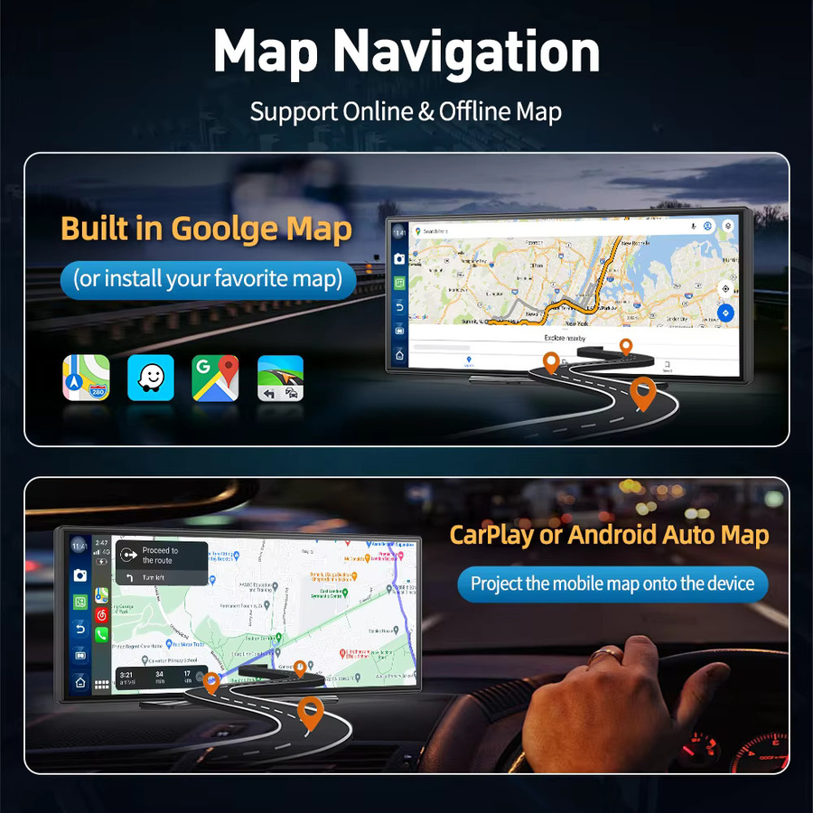BYUJQ KI-Bildschirm mit 11,4 Zoll Android 14, 8-Kern-Prozessor, 4+64 GB, Dashcam, kabelloses CarPlay & Android Auto, Google Play, GPS-Navigation und Autovideorekorder in Schwarz - Bild 4