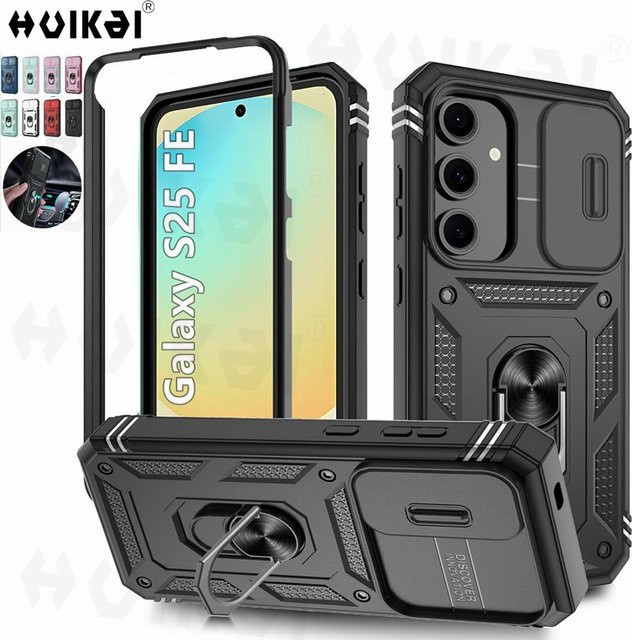 Robuste Schutzhülle von Huikai für Samsung Galaxy S25 FE S25 Ultra S24 S23 S22 A17 A56 A36 A16 mit Kamera-Objektivschutz und Slide-Funktion in Schwarz oder Grün - Bild 1