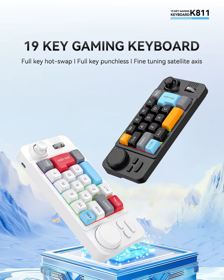 JOMAA Mechanische Tastatur mit 19 Hot-Swap-Tasten, Lautstärke-Scrollrad und Spiel-Joystick, Programmierbar, Schwarz - Bild 2
