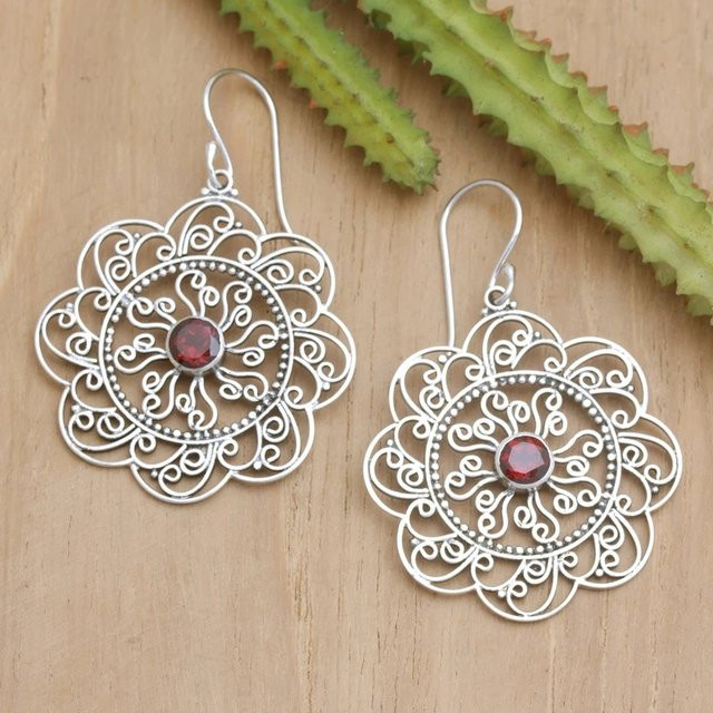 YoYo Hängeohrringe, Blumenform, Rot, Zirkonia, Damen, Vintage - Bild 1