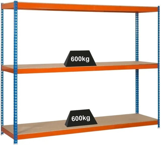 PROREGAL Schwerlastregal Wood Beast mit 3 Ebenen, H x B x T: 200 x 180 x 75 cm, Blau-Orange - Bild 1