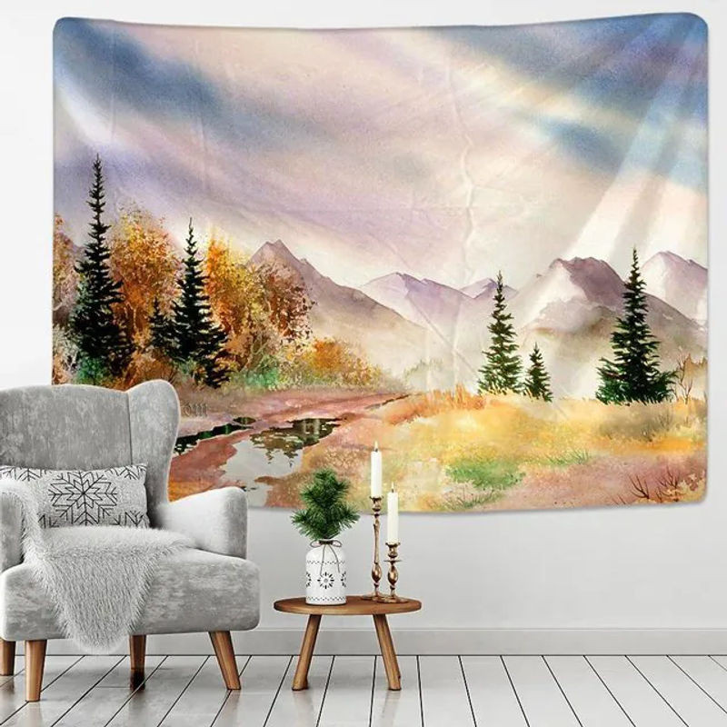 Bunter Wandteppich mit psychedelischem Wald-Motiv im Bohemian-Stil von Super Six, mehrfarbig, B/H: 95 x 70 cm - Bild 1