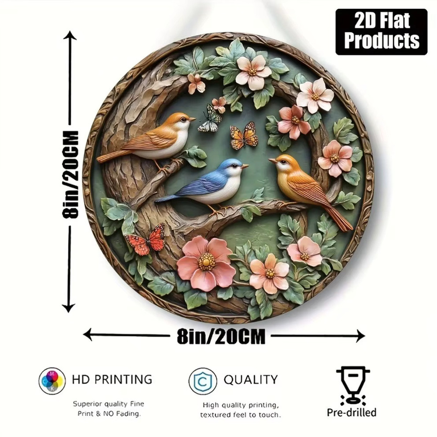 HELLOYOUNG Rundes Wandschild mit Vogel- und Naturmotiv, Mehrfarbig, Durchmesser: 20 cm - Bild 3