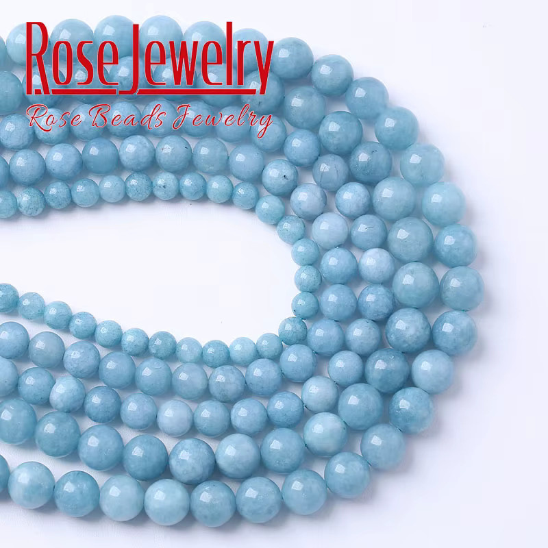 Rose and Beads Perlen, Aquamarin, Blau, Chalcedon, Rund, 15" - Bild 2