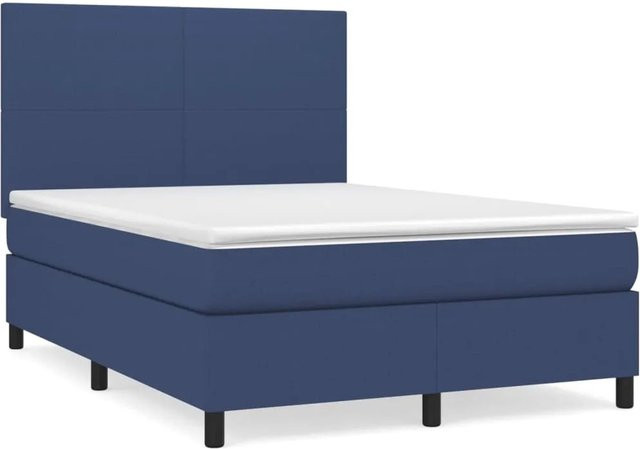 vidaXL Boxspringbett mit Matratze in Blau, Hybrid-Design mit Taschenfedern, B/T: 140 x 200 cm - Bild 1