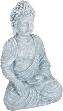 Relaxdays Buddha Figur aus Polyresin in Hellgrau, sitzend, wetterfest und frostsicher, B/T/H: 40 x 24 x 15 cm