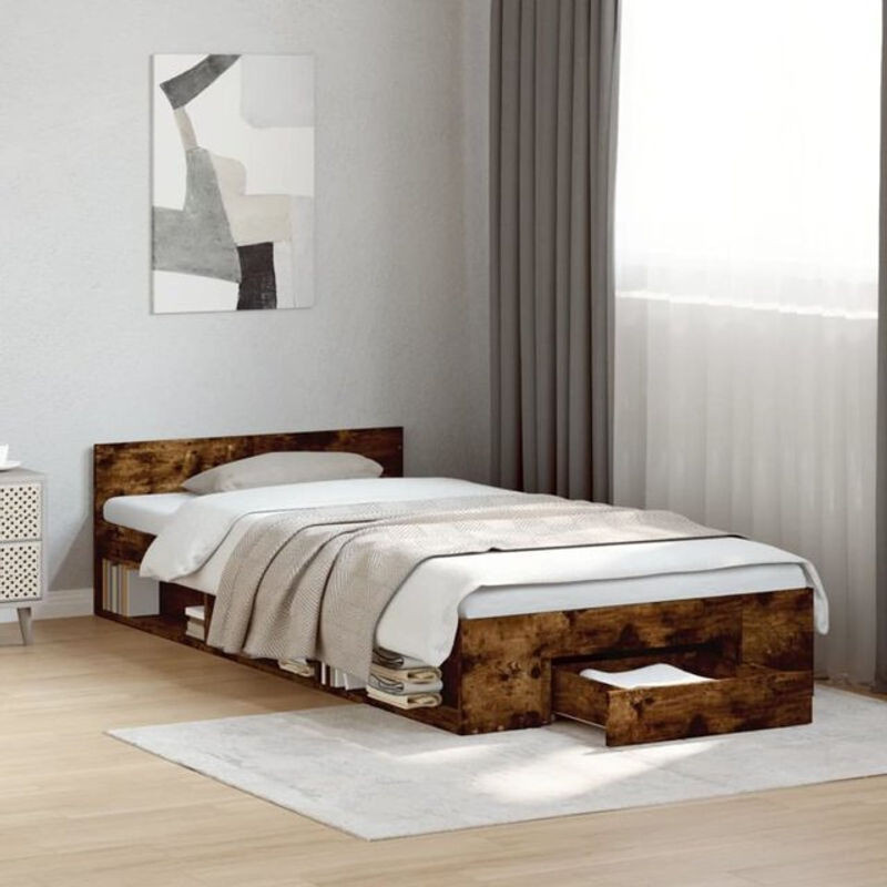 Vidaxl Funktionsbett mit Schublade aus Holzwerkstoff in Räuchereiche Braun, B/T/H: 90 x 200 cm - Bild 1