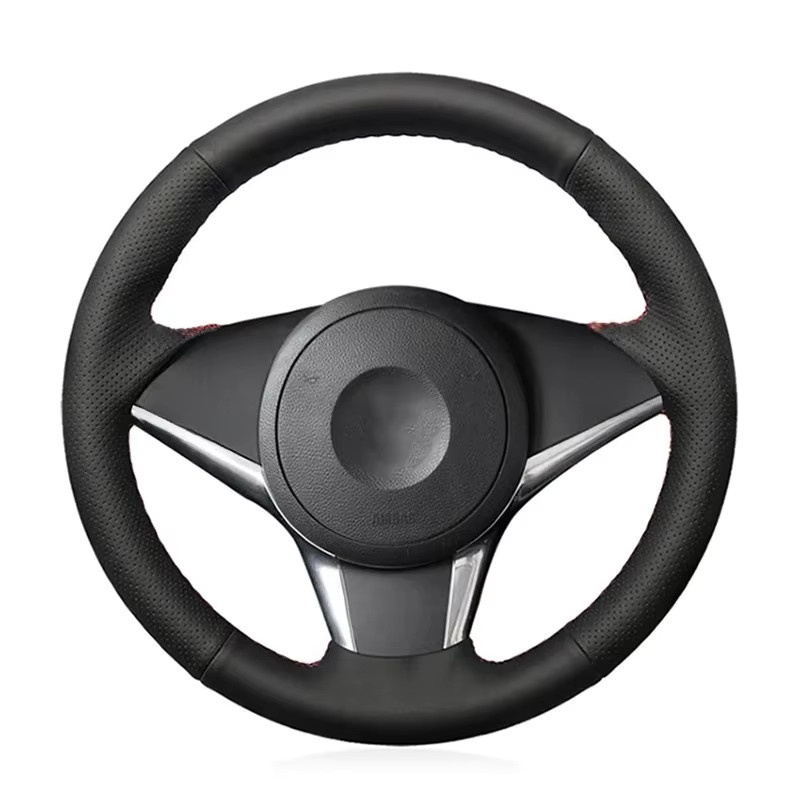 WUNHKF Lenkrad Abdeckung aus Mikrofaser Leder für BMW E60 E61 530d 545i 550i E63 E64 630i 645Ci 650i, Schwarz, handgenäht - Bild 3