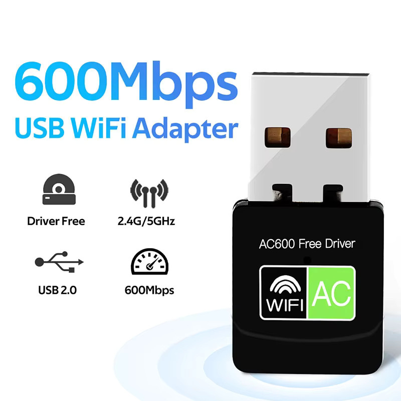 Fenvi USB-WLAN-Adapter Dual-Band 2,4GHz und 5GHz mit 600Mbps, treiberfreier Mini-WLAN-Empfänger für USB-A, Schwarz - Bild 2