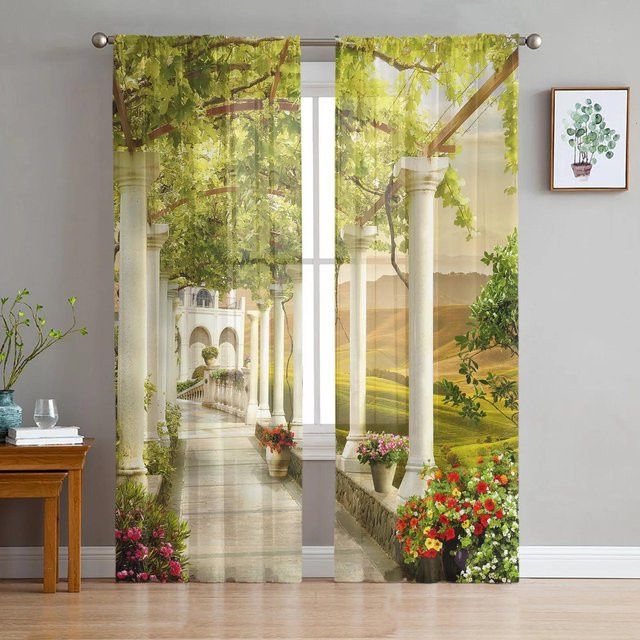 Yiran Furniture Tüll-Vorhang aus Organza und Viskose, halbtransparent, mehrfarbig, B: 135 cm, H: 115 cm - Bild 1