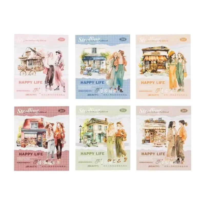 20 Stück leaffei PET Aufkleber Walking City Serie für Scrapbooking und Notebooks, Mehrfarbig, B x H: 13 x 9 cm - Bild 2