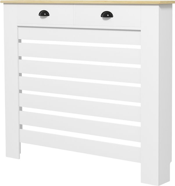 HOMCOM Heizkörperverkleidung aus Holz mit 2 Schubladen und horizontalem Lamellengitter, Weiß, B/T/H: 111 x 19 x 95,5 cm - Bild 1