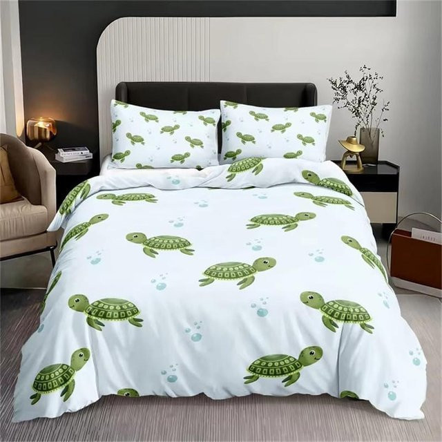 Flylo Bettwäsche Set mit Meeresschildkröte Motiv, weiche Mikrofaser für Kinder, Farbe Weiß, B/H: 200 x 230 cm - Bild 1