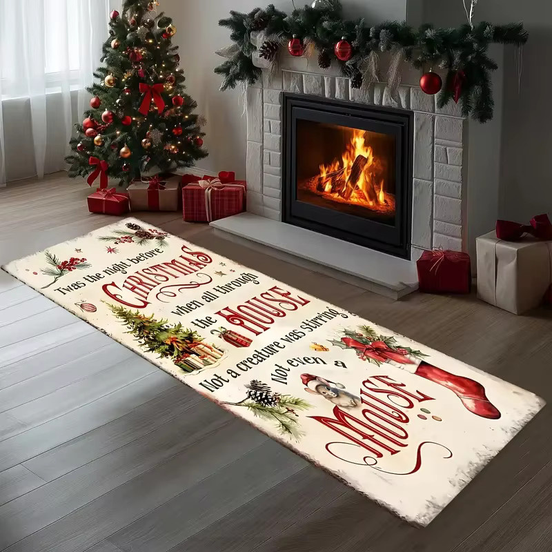 VIKAMA Weihnachtsteppich im Used-Look, weicher Läufer für Flur und Schlafzimmer, rutschfest, Mehrfarbig, B/T: 160 x 50 cm - Bild 3