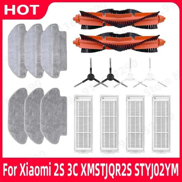 QIXIAO Zubehör-Set für Xiaomi Mijia Roboter-Staubsauger Mop 2S 3C Mi Roboter-Staubsauger Mop P mit Hauptbürste, Seitenbürste und Filtern - Bild 1