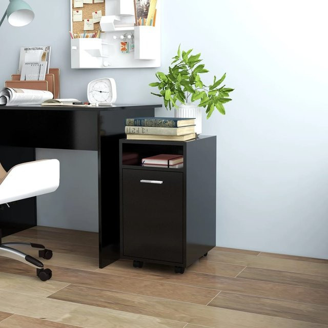 vidaXL Beistellschrank mit Rollen in Schwarz, B/T/H: 33 x 38 x 60 cm - Bild 3