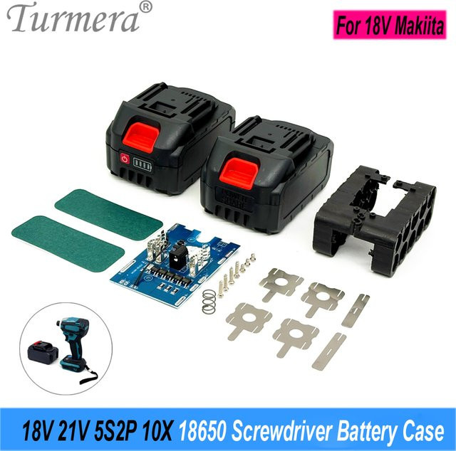 Turmera Schraubendreher-Batteriegehäuse 5S2P in Schwarz mit 10x 18650-Halter für 18 V und 21 V Akku-Bohrmaschinen - Bild 1