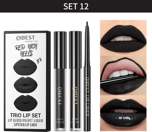 QiBest Lippenstift Set, 3 Stück, Matt, Flüssigkeit, Nude - Bild 1